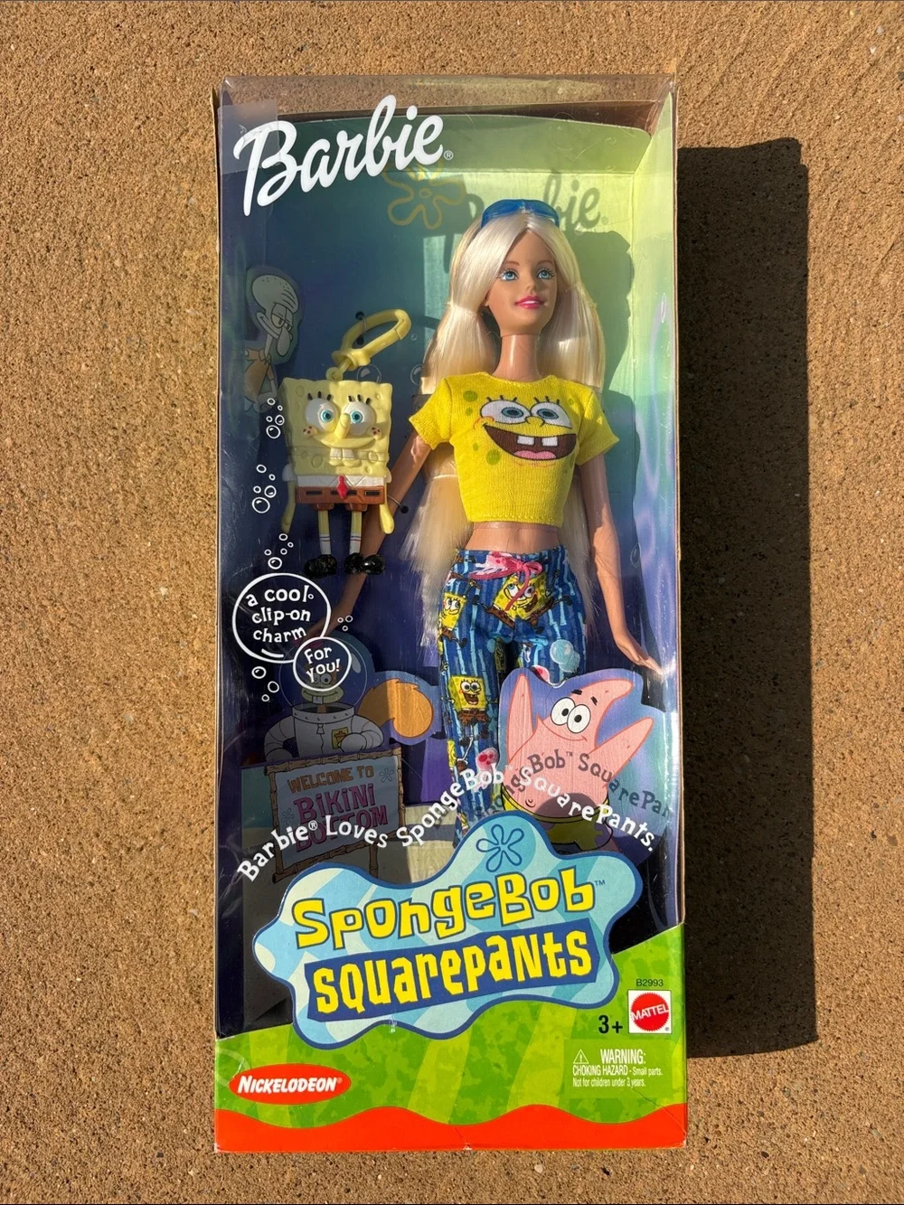 New 2002 Mattel & Nickelodeon Barbie Loves SpongeBob SquarePants Doll w/ Clip-on